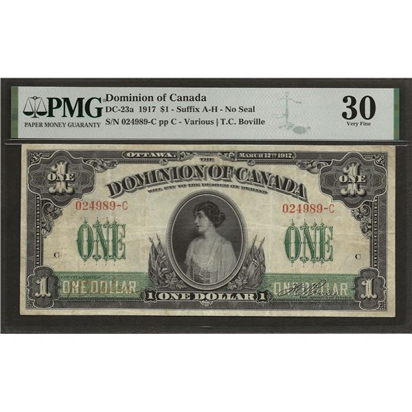 Canada DC-23a 1917 $1 VF30 PMG