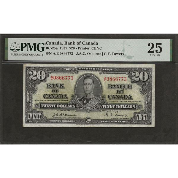 Canada BC-25a 1937 $20 Osborne VF25  PMG