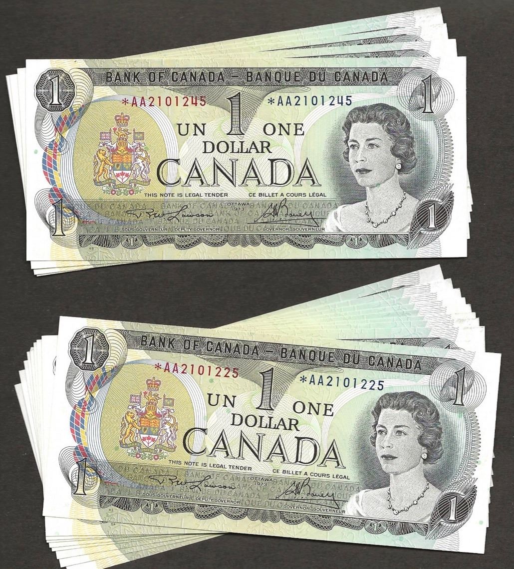 Lot of 14 1973 $1 *AA replacement banknotes. Choice Uncirculated