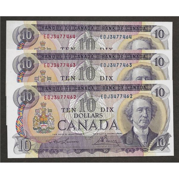 3 consecutive 1971 $10 Choice AU.