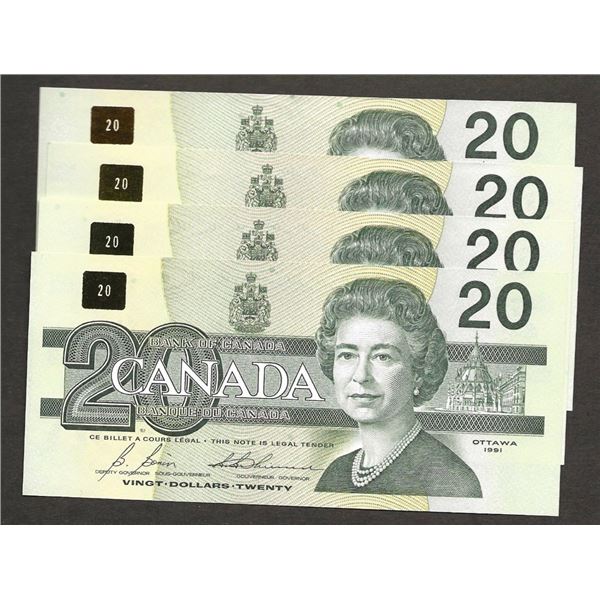 4 X BC-58bi 1991 $20 Choice UNC