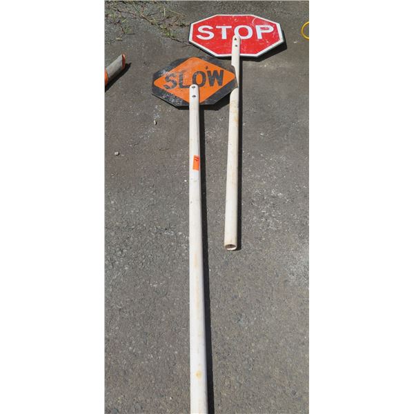 Qty 2 Traffic & Crosswalk Signs: Slow & Stop on Long Pole