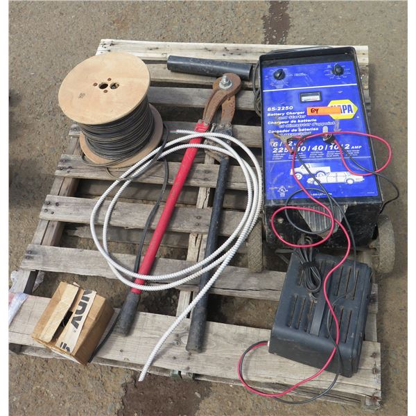 Pallet Napa Battery Charger 85-2250, Spool Cable, Tool, etc