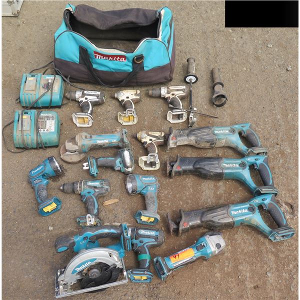 Multiple Makita Tools in Bag: Reciprocating Saws, Circular Saws, Grinders, Drills, Etc
