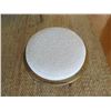 Image 2 : Petra Wooden Ottoman w/ White Upholstered Top 19" Dia, 17"H