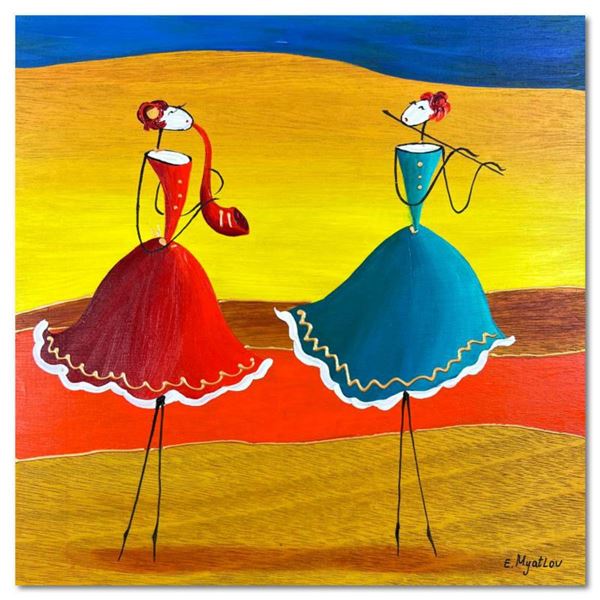 Ester Myatlov Hand Signed Original Painting on Wood Panel with Letter of Authenticity.