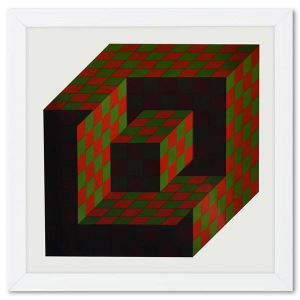 Victor Vasarely (1908-1997), "Bidim de la série Structures Universelles De L'Hexagone" Framed 1975 H
