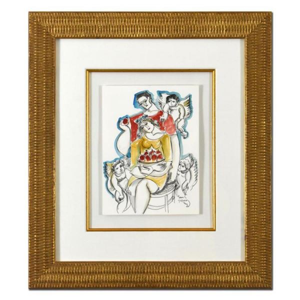 Yuroz, Framed Original Mixed Media Watercolor Painting, Hand Signed with Letter of Authenticity.