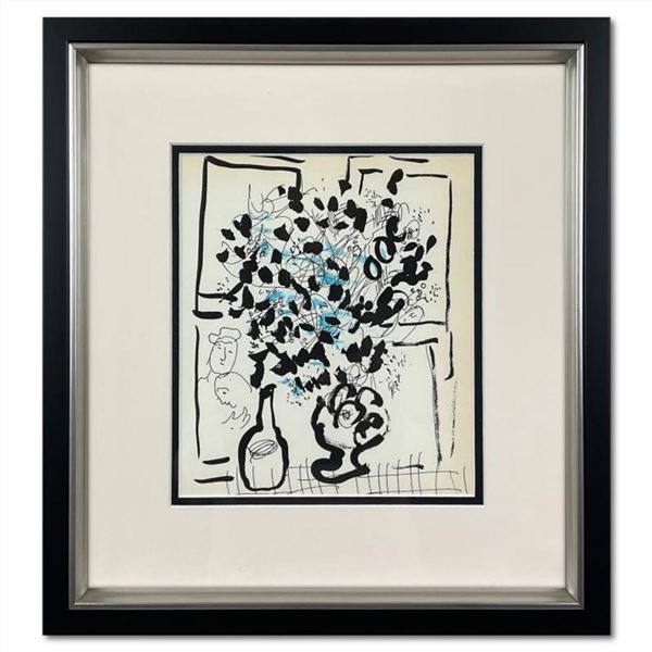 Marc Chagall (1887-1985), "The Black and Blue Bouquet" Framed Lithograph on Paper, with Letter of Au