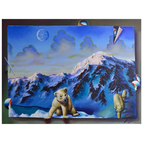 Ferjo, "Curious Polar Bear Cubs" Original Painting on Canvas, Hand Signed with Letter of Authenticit