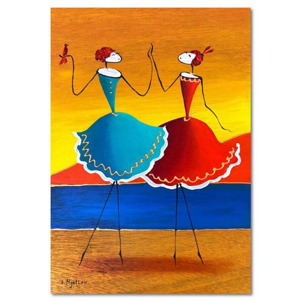 Ester Myatlov Hand Signed Original Painting on Wood Panel with Letter of Authenticity.