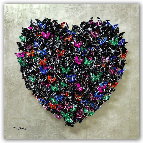 Patricia Govezensky- Original 3D Metal Art on 24k Italian White Gold Leaf Wood "Heart"