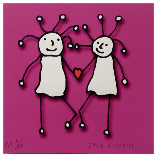 Paul Kostabi, "SPRKL Love (Magenta)" Hand Signed Limited Edition Giclee with Letter of Authenticity.