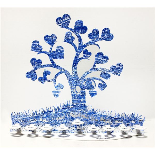 Shimon Mimoun- A metal sculpture cutting technique, hand painted "Hanukiah"