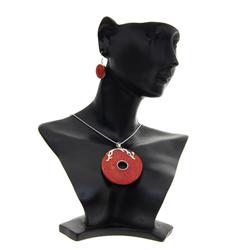 Red Coral & Sterling Necklace Earrings (JEW-181)