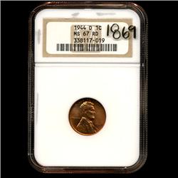 1944D Lincoln 1c Cent Coin MS67 Red (COI-1869)
