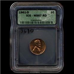 1961D Lincoln Cent Coin GEM Graded MS67 RED (COI-3610)