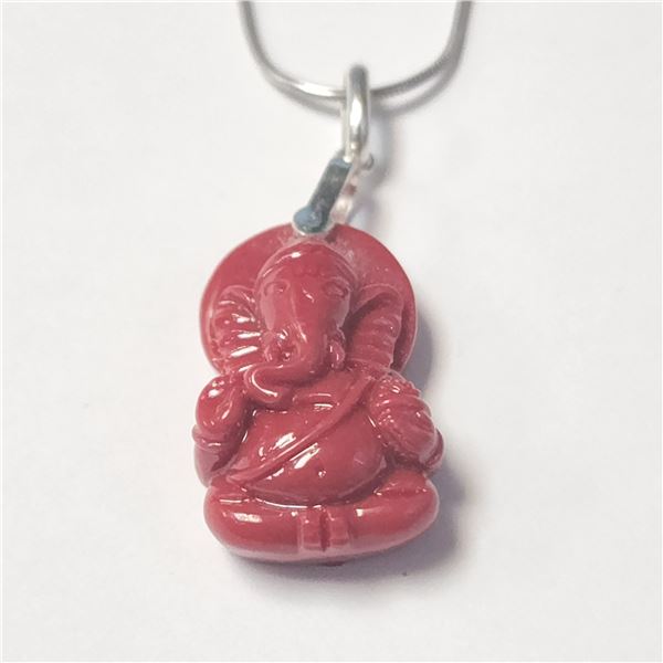 SILVER POLY CORAL GANESH 16" NECKLACE