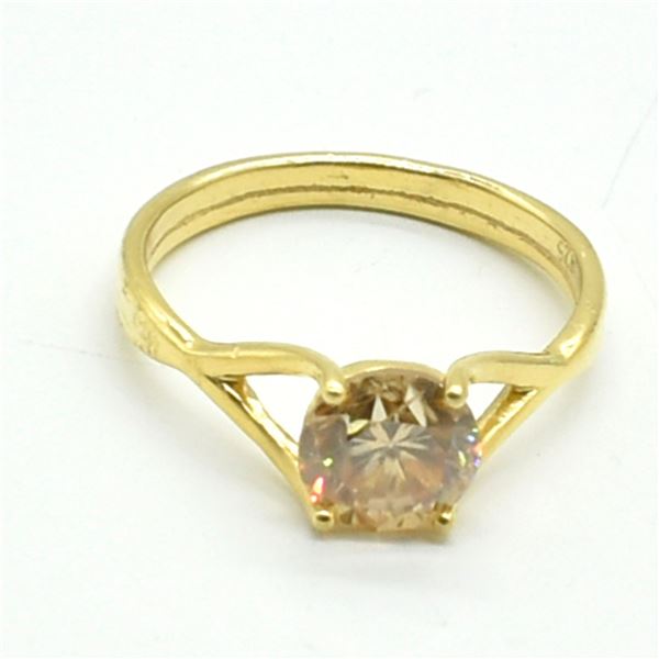 GOLD PLATED SILVER MOISSANITE (1.45CT) RING SIZE 10