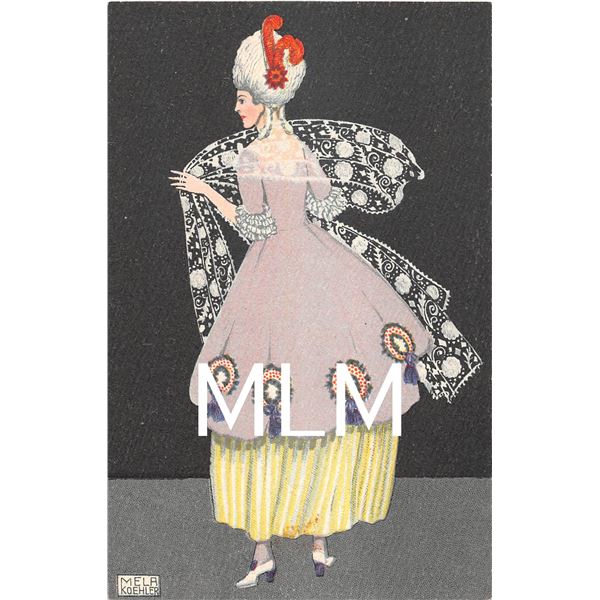 Mela Koehler Fashionable Lady Art Nouveau Purple & Green Dress Postcard