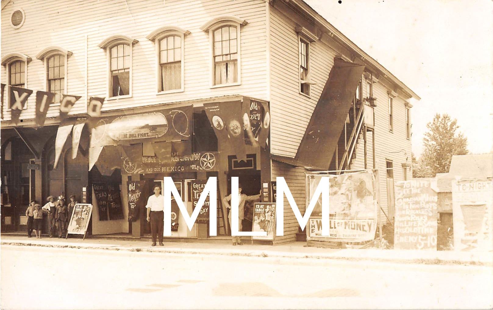 Theatre Front Men Out Front with Signs Photo Postcard