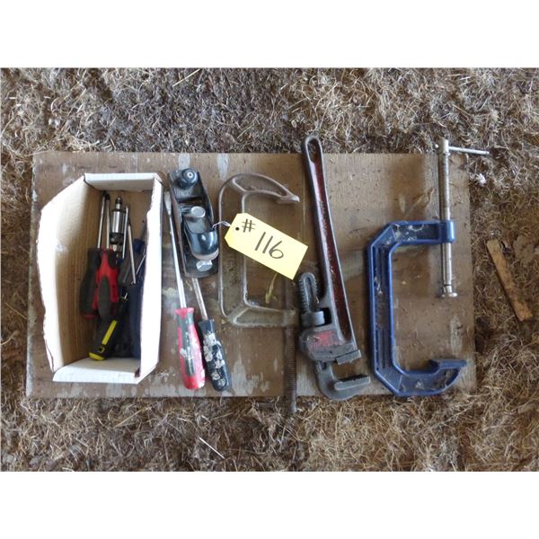 2- Clamps, Plane, Screwdrivers and Pipe Wrench
