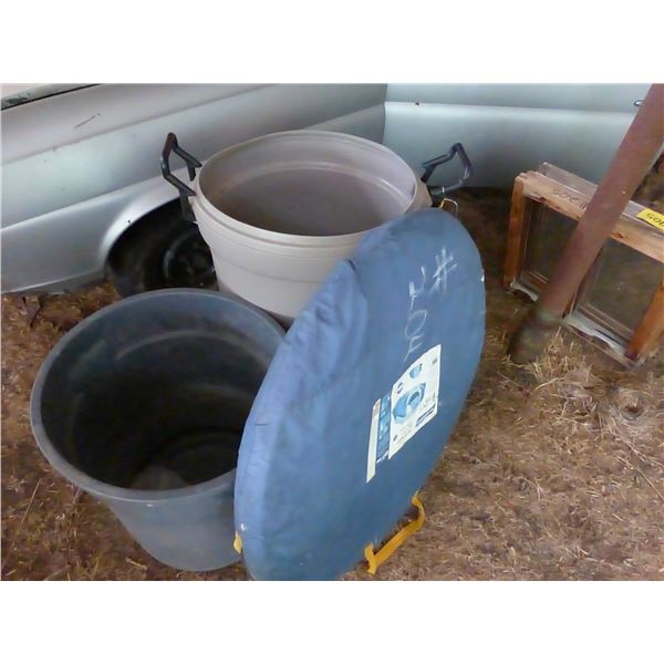 Pop Up Tent and Garbage Cans
