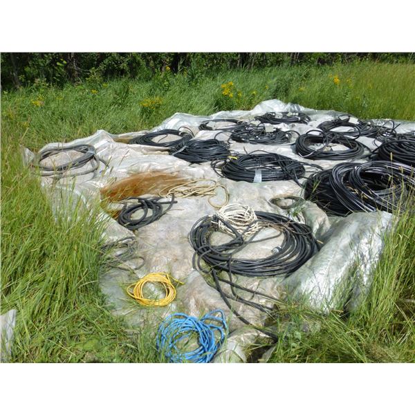 Large Qty of Cable, Wiring, Cords, Triplex Wire and Tarp