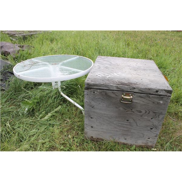 Wooden Box and Rd Table