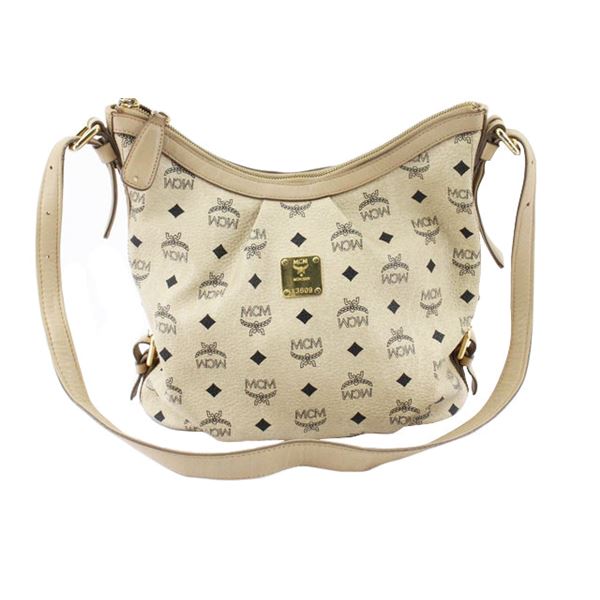 MCM Beige Visetos Monogram Canvas Leather Shoulder Bag
