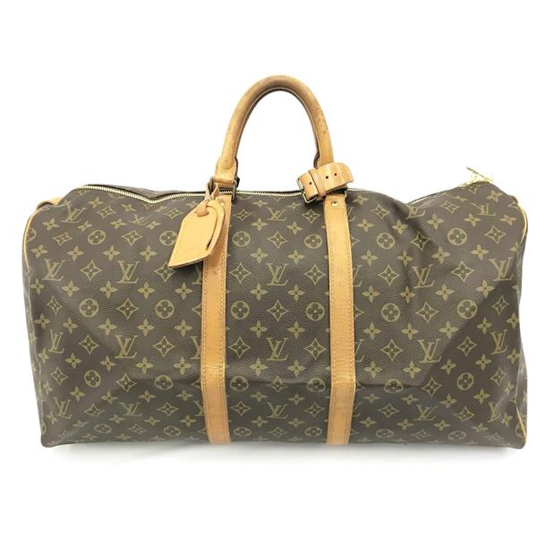 Louis Vuitton Brown Monogram Canvas Leather Keepall 55 cm Duffle Bag Luggage