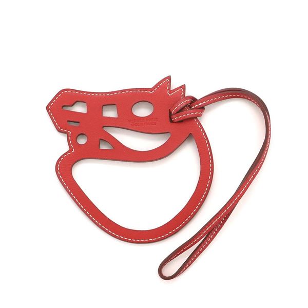 Hermes Paddock Cheval Horse Bag Charm Leather Red