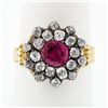 Image 2 : Antique 14k Gold & Silver GIA Certified Burma No Heat Ruby Diamond Cocktail Ring