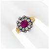 Image 4 : Antique 14k Gold & Silver GIA Certified Burma No Heat Ruby Diamond Cocktail Ring