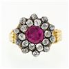 Image 5 : Antique 14k Gold & Silver GIA Certified Burma No Heat Ruby Diamond Cocktail Ring