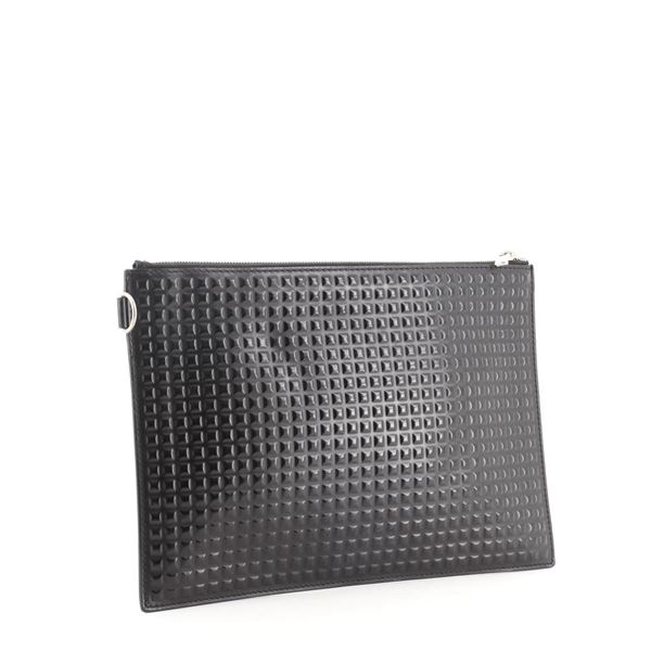 Balenciaga Zip Pouch Grid Embossed Leather Black