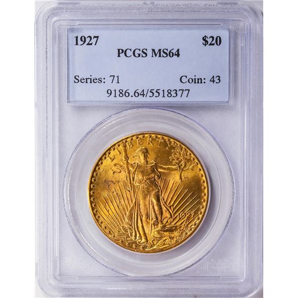1927 $20 Saint Gaudens Double Eagle Gold Coin PCGS MS64