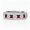 Image 4 : 18k White Gold 1.50 ctw Pave Round Brilliant Diamond & Blood Red Ruby Band Ring