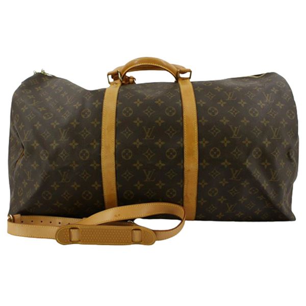 Louis Vuitton Brown Monogram Canvas Leather Keepall 60 cm Bandouliere Duffle Bag