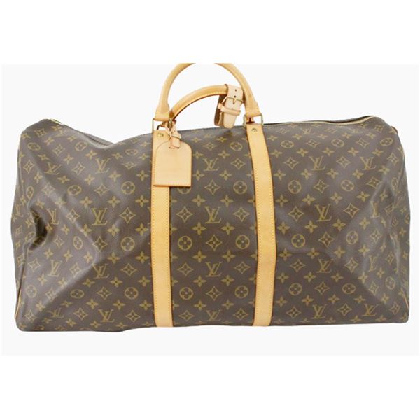Louis Vuitton Brown Monogram Canvas Leather Keepall 60 cm Duffle Bag Luggage