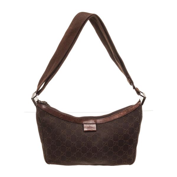 Gucci Brown Canvas Leather Shoulder Bag