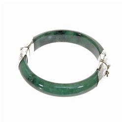 Jade Sterling Hinged Bangle Bracelet (JEW-132)