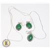 Image 1 : 19)  SET OF OVAL GREEN LAB CREATED ONYX DROP