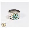 Image 1 : 9)  BEATEN SILVER WIDE SIZE 8 RING , SET WITH