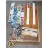 Image 1 : BOX OF ASSORTED DRAPERY FABRIC AND ACCESSORIES