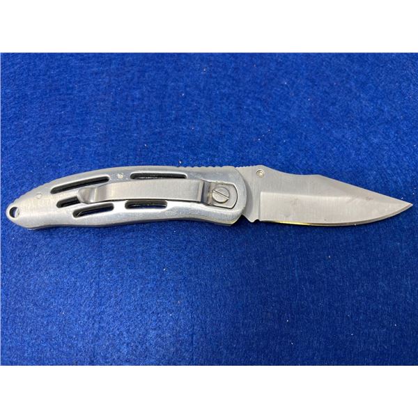 iWork Grey Lock Blade folding pocket knife with clip