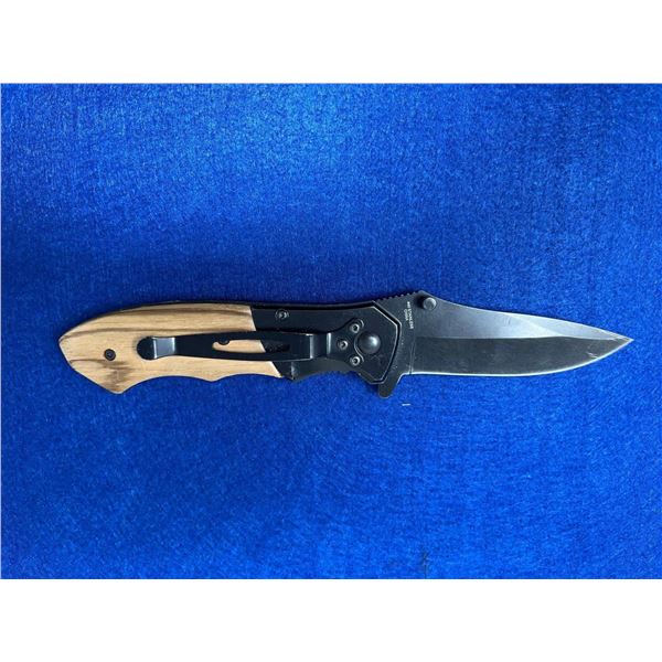 Westgen Wooden handle Locked Blade folding pocket knife with clip