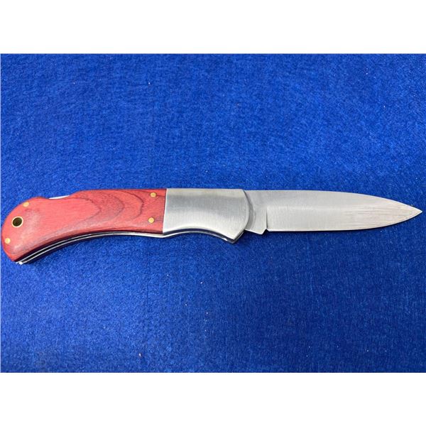 Broadbill Energy Stainless Steel Red Wood handle Lock Balde folding pocket knife