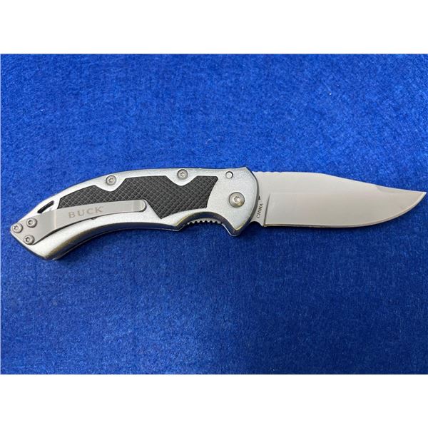 Buck Black and Silver Lock Blade folding pocket knife with clip model 874