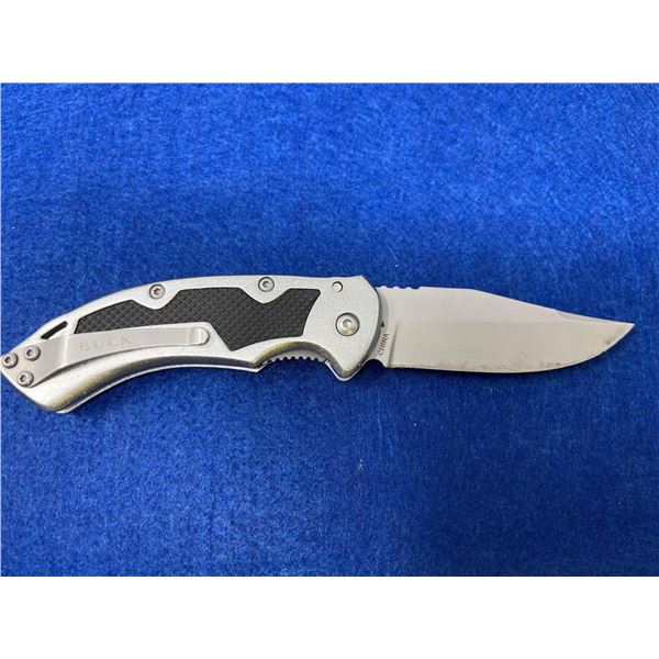 Buck Black and Silver Lock Blade folding pocket knife with clip model 874